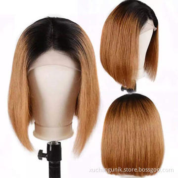 Uniky Brazilian Remy Hair Straight Short Human Hair Bob Wigs Ombre TT1B 30 Color Blunt Cut Bob Lace Front Wig With Closure